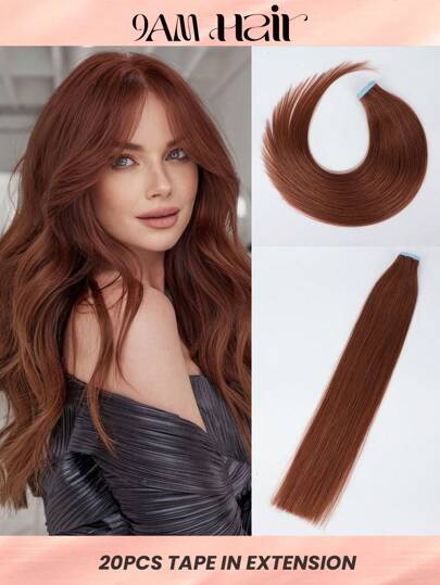 20pcs Straight Tape In 100% Human Hair Extension For Salon Silky Seamless Invisible Natural Dark Brown For Thin Hair Woman Natural Look Top Quality Reddish Brown Color Tape In Hair Tape Ins Hair Extensions Halloween Costumes