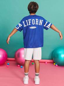 SHEIN Pantalones cortos casuales y cómodos de cintura media con estampado de letras para niño preadolescente, pantalones cortos gráficos para niño preadolescente, temporada de regreso a la escuela, Navidad - Blanco - Ver 5