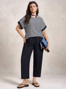 Zelara 大码秋季女装女士条纹印花上衣配裤子，两件套教师装女士服装套装旅行装机场装