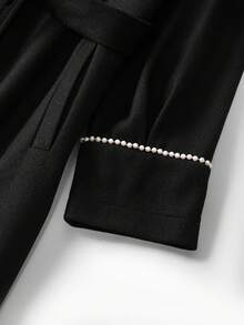 Regalyn Modischer große Größen Damen Mantel mit Stehkragen, Perlenverzierung, taillierter Taille aus Wollmischung, geeignet für Herbst/Winter