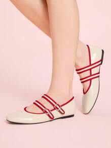 CUCCOO DOLLMOD Women's New Apricot Color Block Sweet & Mary Jane Flats - Apricot - View 3