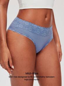 LUVLETTE 3-Pack Lace Trim Cotton Basic Mid-Rise Cheeky Women Underwear Panties Set- Floral Print Lace Trim - Multicolor - View 5