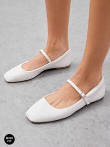 SHUZIA 女士宽版优雅方头玛丽珍平底鞋——舒适百搭的经典必备单品 - 白色 - 查看 2