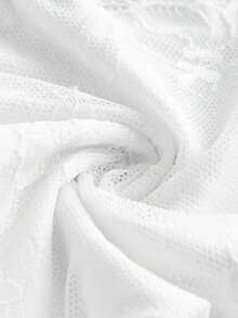 SHEIN Frenchy 2025 新款德国纯色蕾丝透明 Dirndl 女士上衣，女士优雅纯色蕾丝抽绳短款上衣镂空蕾丝衬衫，传统夏装衬衫，适合啤酒节，啤酒节服装，白色衬衫，优雅衬衫散发传统魅力蕾丝白色短款上衣挤奶女工上衣牛仔女牛仔上衣白色西部上衣，Dirndl - 白色 - 查看 4