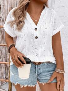 EMERY ROSE تي شيرت كاجوال من الجاكار المحبوك مع ياقة أزرار للمرأة مقاسات كبيرة الحجم - متعدد الألوان - مشاهدة 6