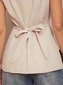 Lumalex 秋季节日派对老钱狂欢节郊游游泳度假优雅复活节波西米亚风海滩热门户外丰富层次婚礼季节宴会成人礼海滩海滨无袖合身金属装饰西装外套 - 卡其色 - 查看 5