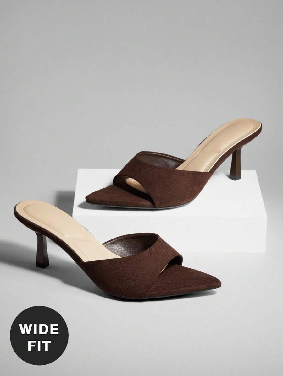 SHUZIA 派对优雅宽版女士舒适尖头小猫跟凉鞋 - 棕色 - 查看 1