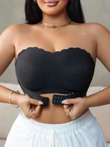 SHEIN 大码休闲舒适无缝纯色无钢圈无缝前扣工字背运动无肩带文胸