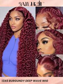 勃艮第蕾丝前假发真人发丝 180 密度深波浪假发 13*6 透明蕾丝前假发 适合女士 18-30 英寸 - SBUGA - 查看 1