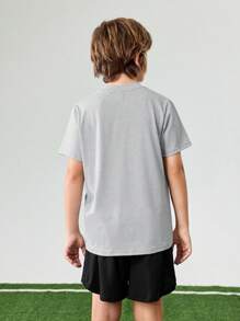JNSQ Back To School Tween Boy Outdoor Professional Sports T-Shirt And Shorts Set, Children Elastic Waist Outdoor 3M Reflective Print Workmanship Professional Outdoor Sports T-Shirt And Shorts Set - Multicolor - View 2