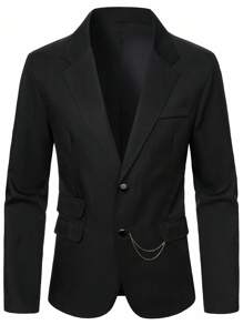 Calvornis Men's Solid Color Lapel Neck Long Sleeve Casual Suit Jacket Suits For Men Black Suit For Groom Men Black Dress Slim Fit Wedding Suits For Men, Old Money Style - Black - View 4
