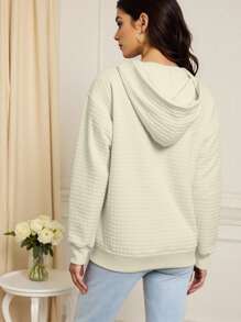 SHEIN EZwear Women's Oversized Slogan Print Drop Shoulder Long Sleeve Drawstring Hoodie, Casual, Autumn/Winter Pullover Fall Sweatshirt