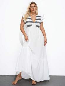 Maija Robe mini d'été décontractée à manches courtes avec broderie, grande taille - Blanc - Voir 3