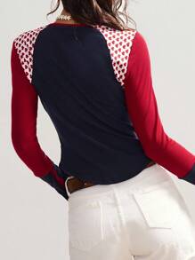 Bohemela Autumn/Winter Boho Casual Knit Patchwork Slim Fit Round Neck Long Sleeve Women T-Shirt,Fall Tops