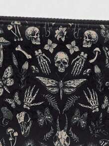 ROMWE Goth 1pc Women's Simple Butterfly Skull Zipper Wallet, Long Coin Purse, Black - Multicolor - View 4