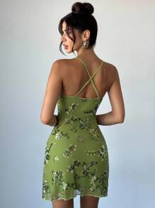Firerie Váy ngắn ôm sát hở lưng khoét sâu bằng vải sequin xanh lá cây dành cho nữ mùa hè, dự tiệc, khách dự tiệc cưới, lễ hội âm nhạc - màu xanh lá - Xem 5