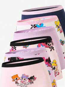 6 件/包 Tween Girl 舒适柔软可爱嘻哈飞女孩多色印花棉质三角裤卡通女童内裤，返校时尚