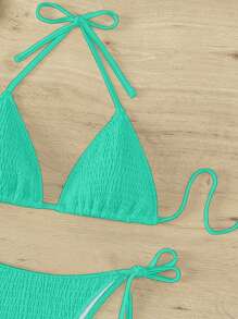 Swim Mod Bộ bikini hở lưng họa tiết trơn màu đi biển dành cho nữ, họa tiết ngẫu nhiên - màu xanh lá - Xem 4