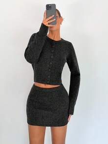 Siren Gaze 女士灰色针织通勤套装，秋冬新品 - 深灰色 - 查看 4