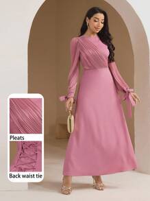 Veilorie Women's Elegant Solid Color Pleated Dress - Pink - View 1