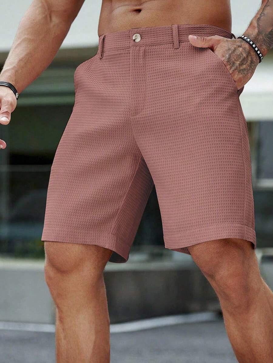 Manfinity Homme 男士夏季休闲纯色短裤 - 粉色 - 查看 1