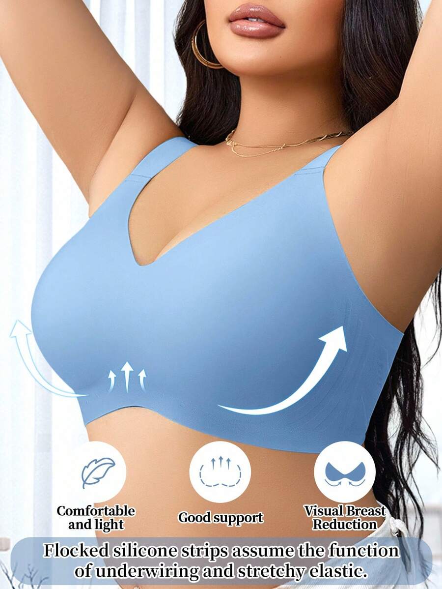 NudeFit Áo ngực không dây họa tiết thạch liền mạch cỡ lớn dành cho nữ, hỗ trợ mềm mại, có đệm nâng ngực - Màu xanh lam - Xem 1