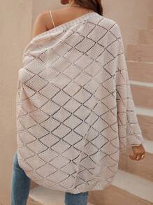 SHEIN LUNE LUNE Hollow Out Design Batwing Sleeve Casual Loose Knit Cardigan, Suitable For Vacation, Beach, Music Festival