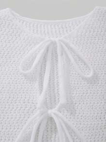 SHEIN Unity Women's Knitted Autumn/Winter Solid Color Long Sleeve Slim Fit Strap Bow Fashion Elegant Versatile Knitted Top Fall Cloth For Women - White - View 3