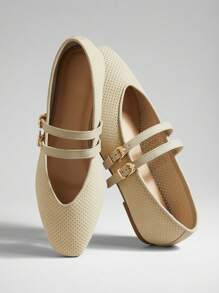 SHUZIA Women's Square Toe Maryjane Ballet Flats – Comfortable, Versatile & Classic Essential - Beige - View 4