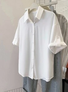 INAWLY Áo cánh trắng rộng rãi, đơn giản, màu trơn, tay lửng, vai trễ, dáng rộng, dễ mặc hàng ngày dành cho nữ cỡ lớn - trắng - Xem 5