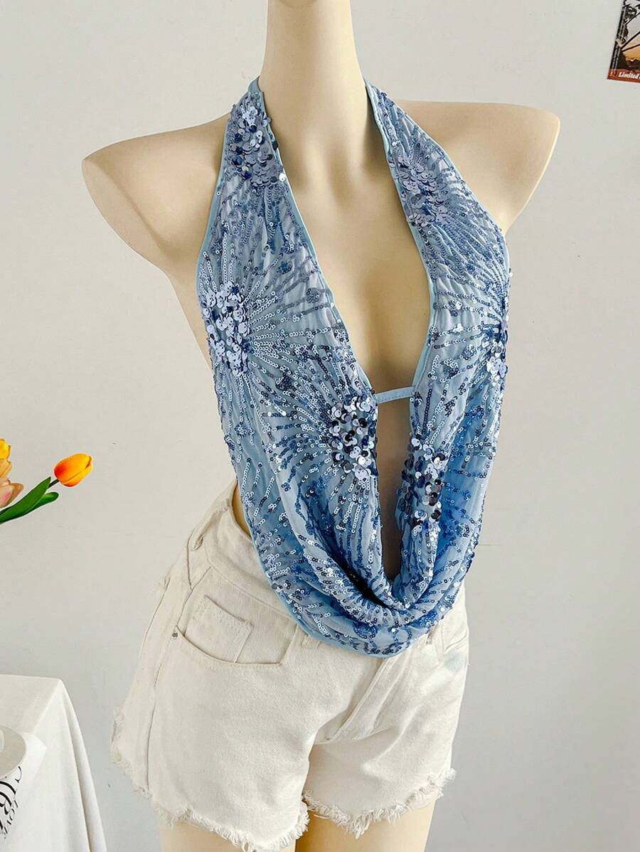 Soleia Kỳ nghỉ thoải mái, bãi biển miền Tây, trang phục khách mời đám cưới, tiệc tốt nghiệp, kỳ nghỉ xuân ngày lễ Thánh Patrick, lễ hội âm nhạc Phục sinh. Áo không tay cổ yếm thắt nơ, kiểu dáng boho nhiệt đới thanh lịch, gợi cảm dành cho nữ. - Màu xanh lam - Xem 1