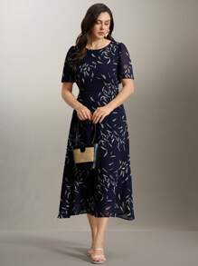 Flouryn Women's Plus Size Elegant Chiffon Printed A-Line Dress Vacation Spring Dress Summer Women Outfit Elegant Formal Women Dresses Easter Women Dress Tea Party Outfit