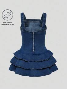 DENIMLY YOUNG GIRLS Y2K HIGH STRETCH BOW KNOT DRESS WITH STRAPS AND 3 LAYERS .Y2K AND CHIC Fall Winter