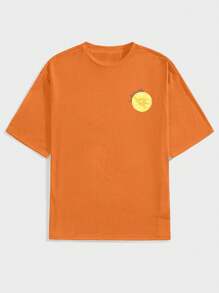 Claim Dot 大码男士休闲字母图案圆领短袖 T 恤，夏季 - 亮橙色 - 查看 2