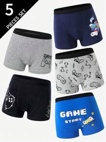 5pcs/Pack Boys' Colorful Splatter Game Console Print Cotton Boxer Briefs Boys Boxers Graphic Boxers,Backto SchoolFashion Fall Winter - Multicolor - View 1
