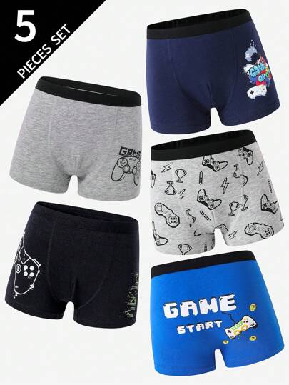 5pcs/Pack Boys' Colorful Splatter Game Console Print Cotton Boxer Briefs Boys Boxers Graphic Boxers,Backto SchoolFashion Fall Winter