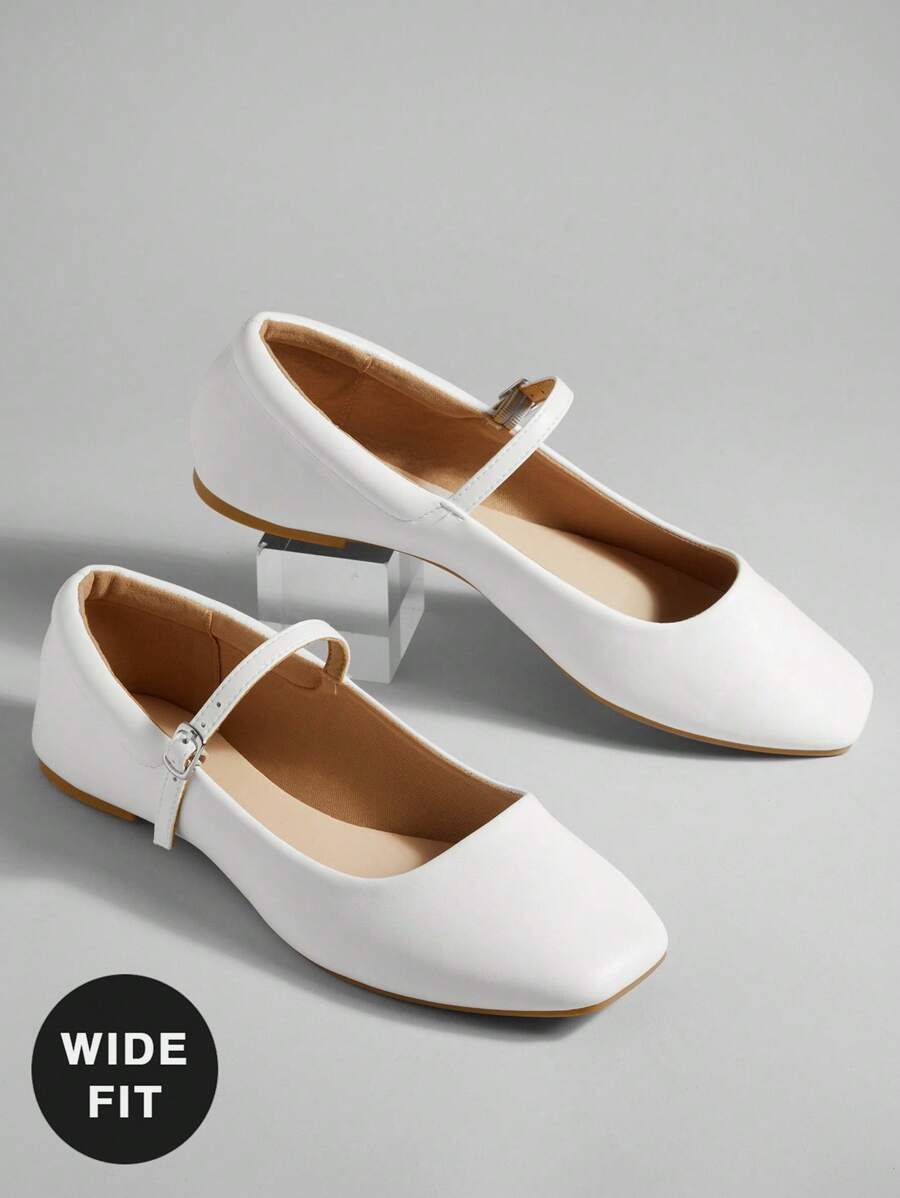 SHUZIA Bailarinas con puntera cuadrada elegantes y de corte ancho para mujer - cómodas, versátiles y un elemento esencial clásico - Blanco - Ver 1