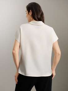 Flouryn 女士杏色优雅通勤休闲系领短袖衬衫 - 杏色 - 查看 2