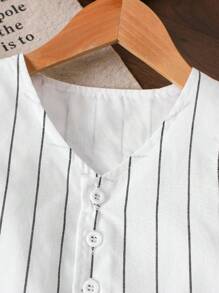 两件套女童夏季条纹V领上衣和阔腿短裤套装，女童夏季服装，女童两件套，女童夏季套装，细条纹套装，女童上衣和短裤套装，女童套装，校服上衣，女童校服，校服上衣，校服上衣 - 彩色 - 查看 8