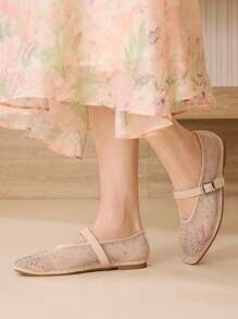 MOTF PREMIUM GIÀY BALLET CÓ CHI TIẾT ĐÁ THỦY TINH - Màu be - Xem 3