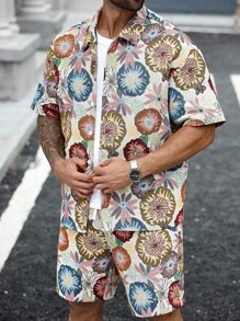 Manfinity LEGND 男士休闲时尚宽松短袖衬衫套装 - 彩色 - 查看 3