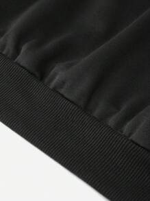 SHEIN Leap Crew 青少年女孩休闲简约个性化星星图案黑色长袖连帽加厚运动衫，适合返校、秋冬季 - 黑色 - 查看 5