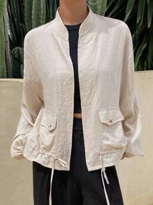 Livesso Women's High Collar Hem Drawstring Loose Regular Jacket Fall/Winter Women Coats - Beige - View 4