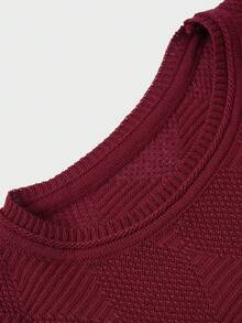 EURMUSE Men Rib Knit Geometrical Pattern Crew Neck Regular Sweater - Burgundy - View 5