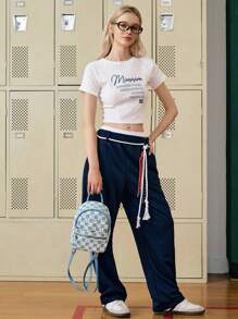 LOONEY TUNES X SHEIN Balo nữ thời trang tối giản Y2K họa tiết bàn cờ, trở lại trường học - Nhiều màu - Xem 8
