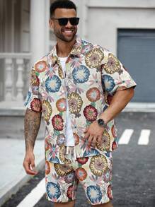 Manfinity LEGND 男士休闲时尚宽松短袖衬衫套装 - 彩色 - 查看 4