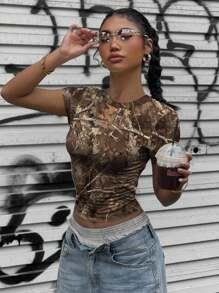 Muchica 复古枯枝迷彩印花短款紧身T恤，夏季 - 彩色 - 查看 6