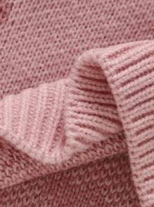 SHEIN Playful Pals 两件套粉色女婴毛衣套装 - 圆领爱心提花上衣+裤子，时尚甜美女婴爱心套装两件套冬季女婴针织保暖套装秋冬季女婴服装冬季套装女婴秋季服装秋季服装冬季服装女婴秋季毛衣套装可爱女婴长款粉色针织毛衣和裤子套装，圆领设计粉色爱心针织毛衣套装