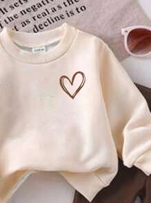 SHEIN Conjunto informal de jersey grueso de punto con estampado de corazones para niñas bebés, apropiado para otoño/invierno