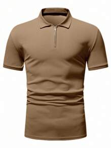Manfinity Homme Men Quarter Zipper Polo Shirt - Khaki - View 4